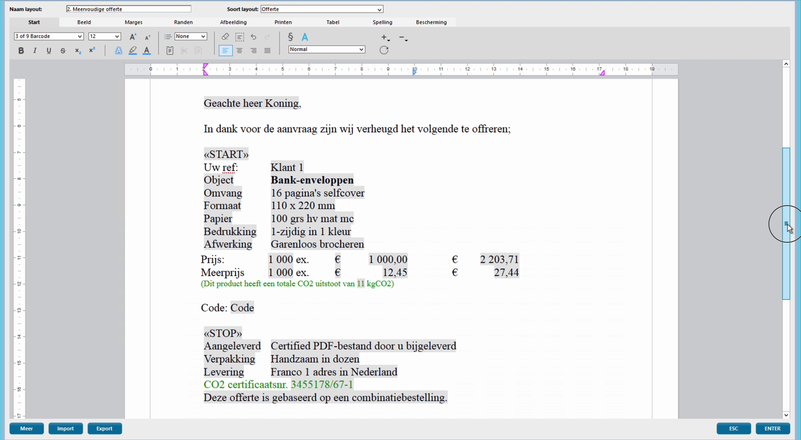 CO2 Calculatie in MultiPress 2