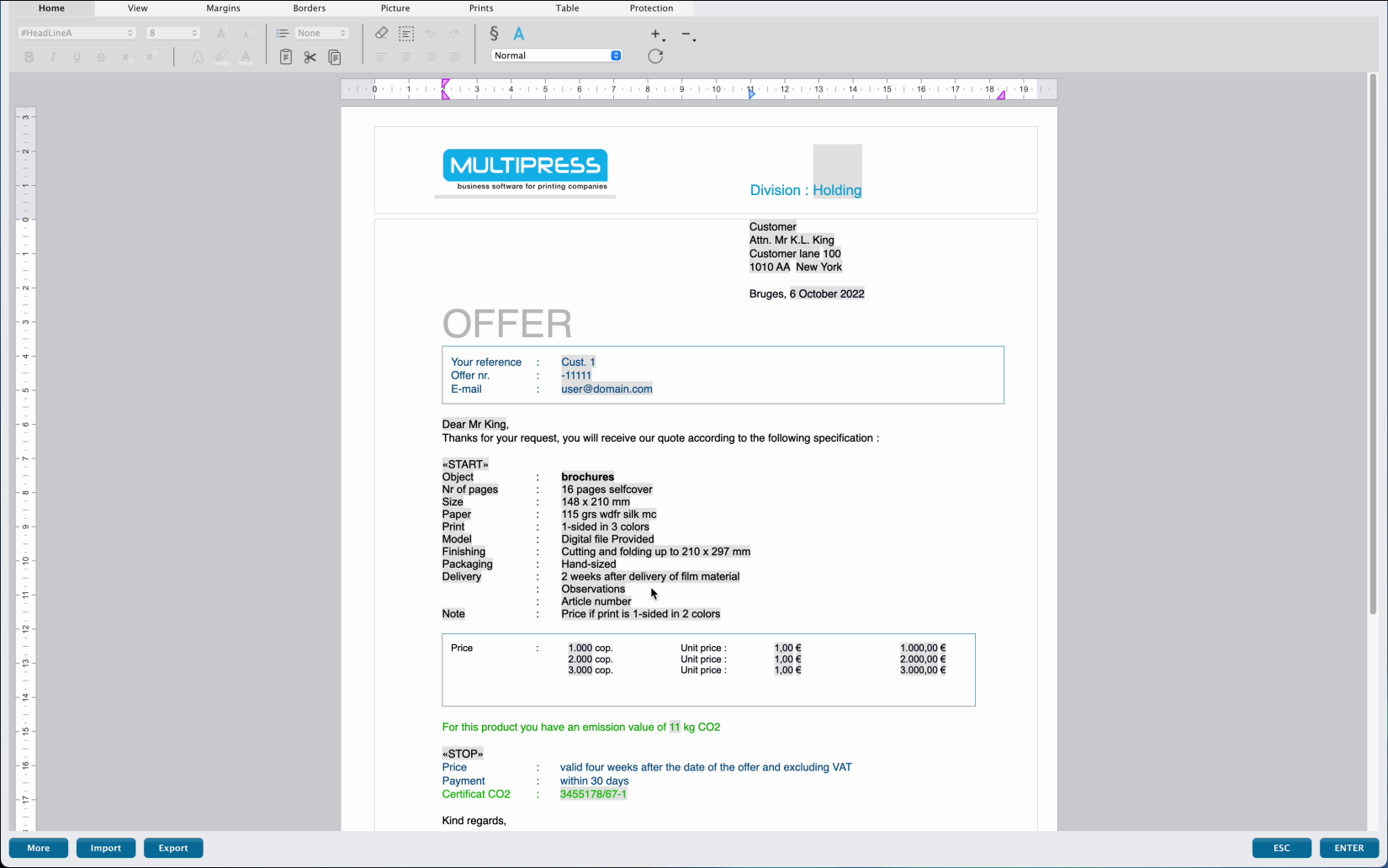 CO2 Calculatie in MultiPress 2