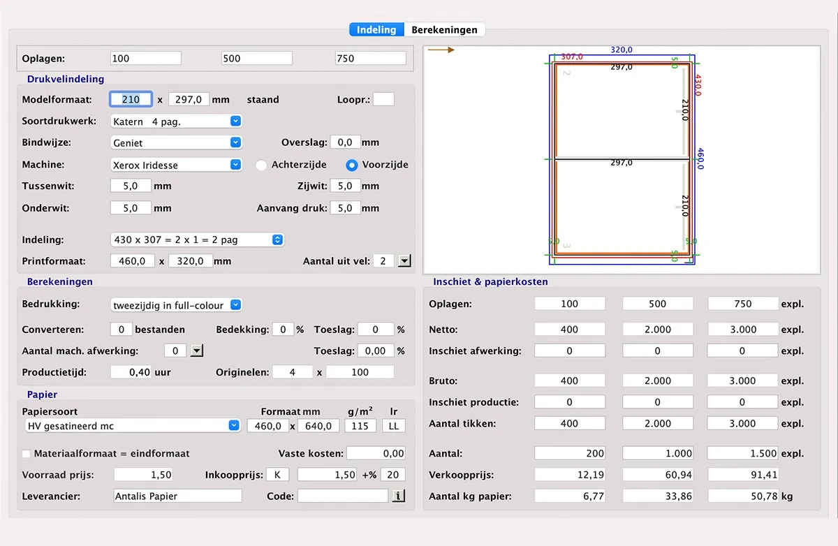 Calculatie digitaal printen in MultiPress