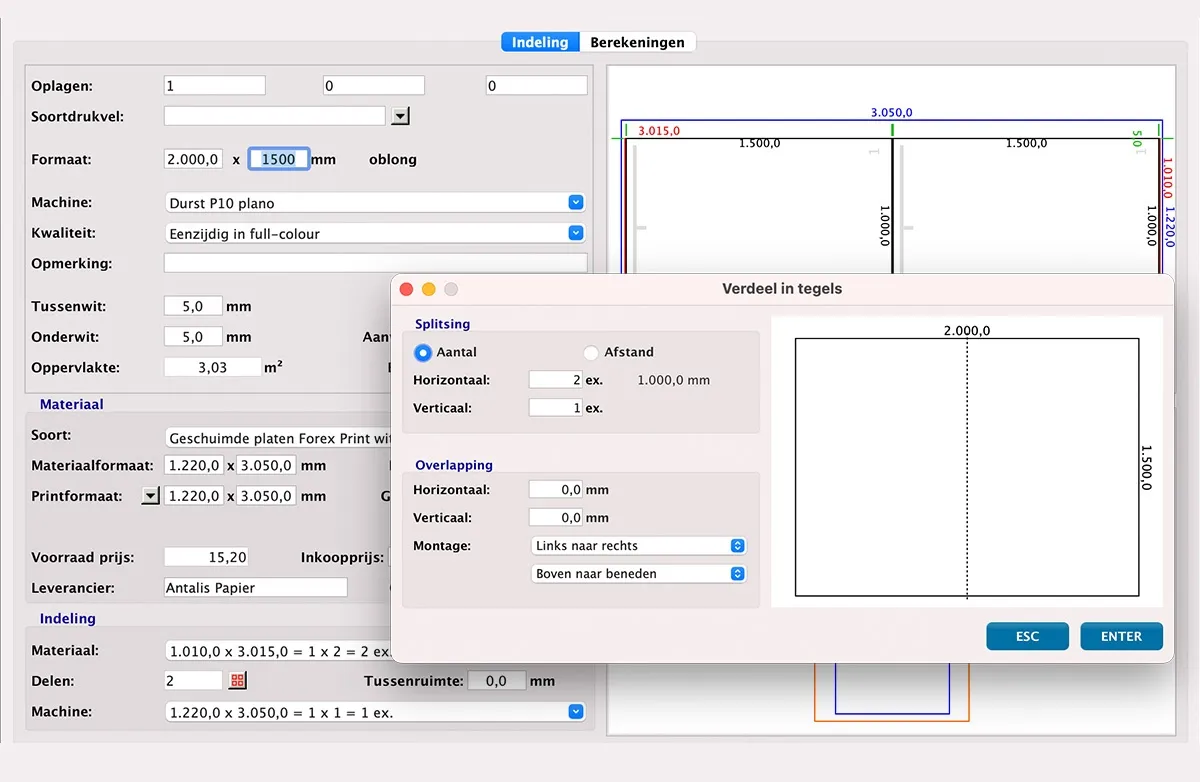 Calculatie Grootformaatprinten in MultiPress