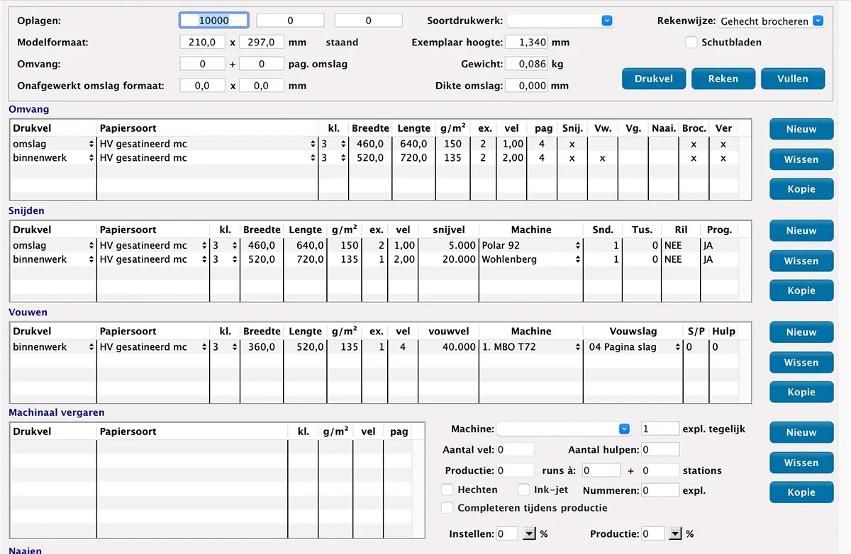 Calculatie afwerking, afhandeling & veredeling in MultiPress