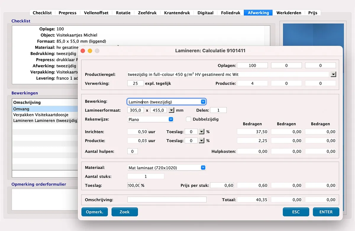 Calculatie laminatie in MultiPress