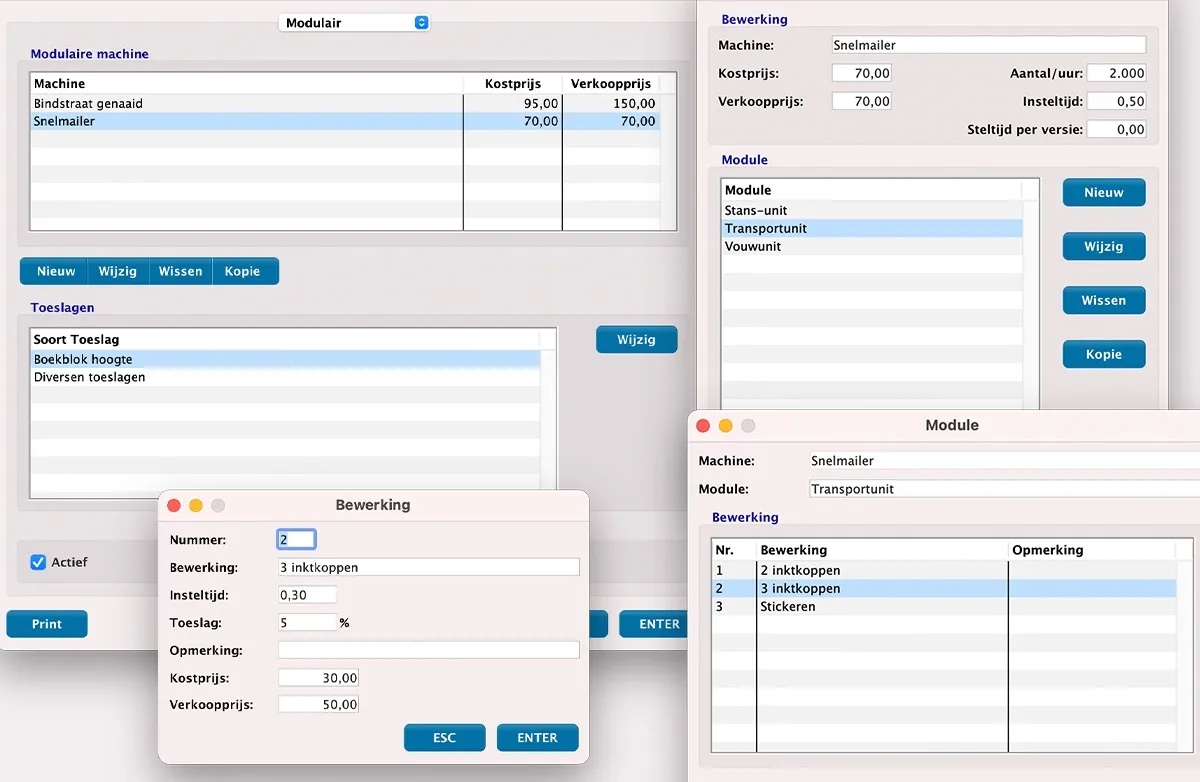 Calculatie Configureerbare Afwerkingsmachine in MultiPress