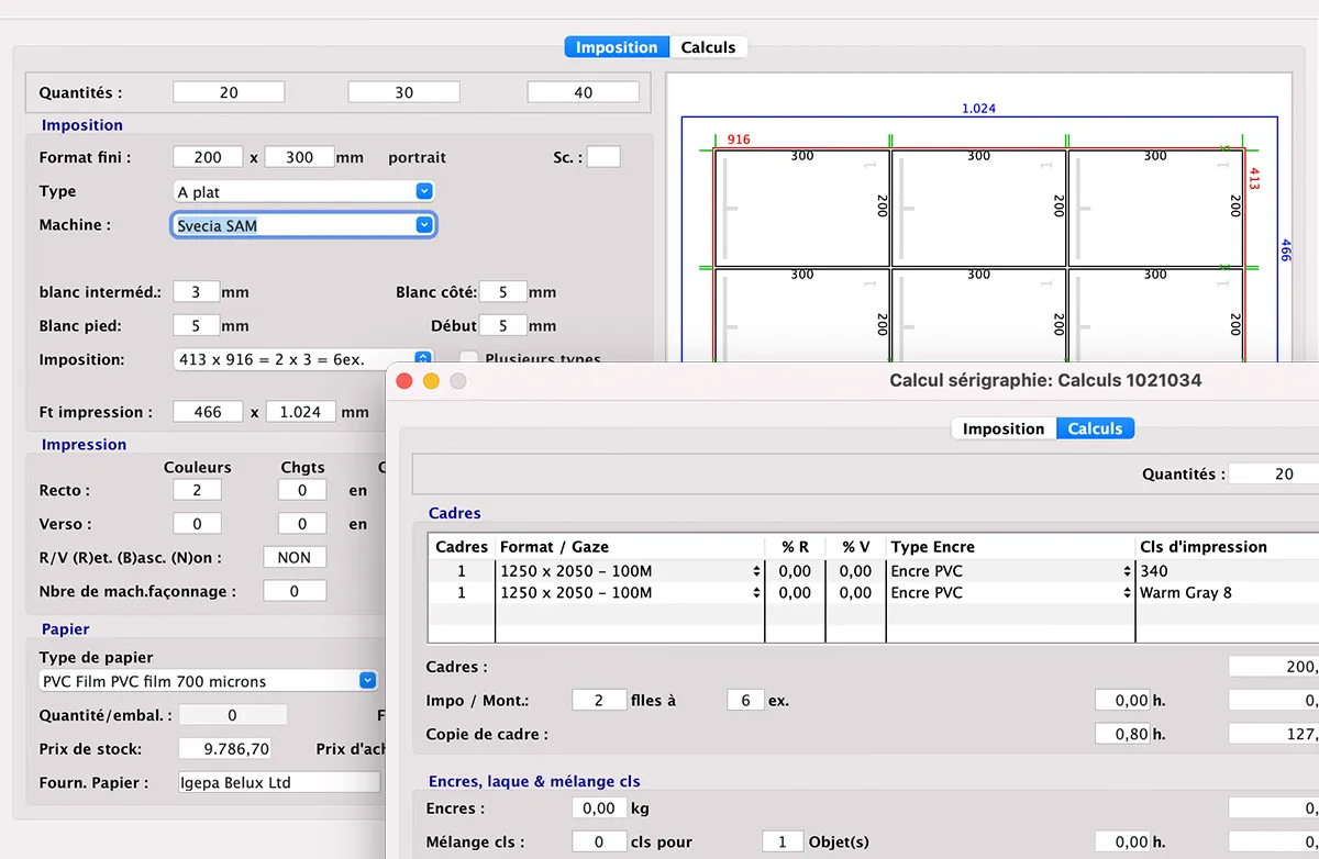 Calcul de la sérigraphie in MultiPress