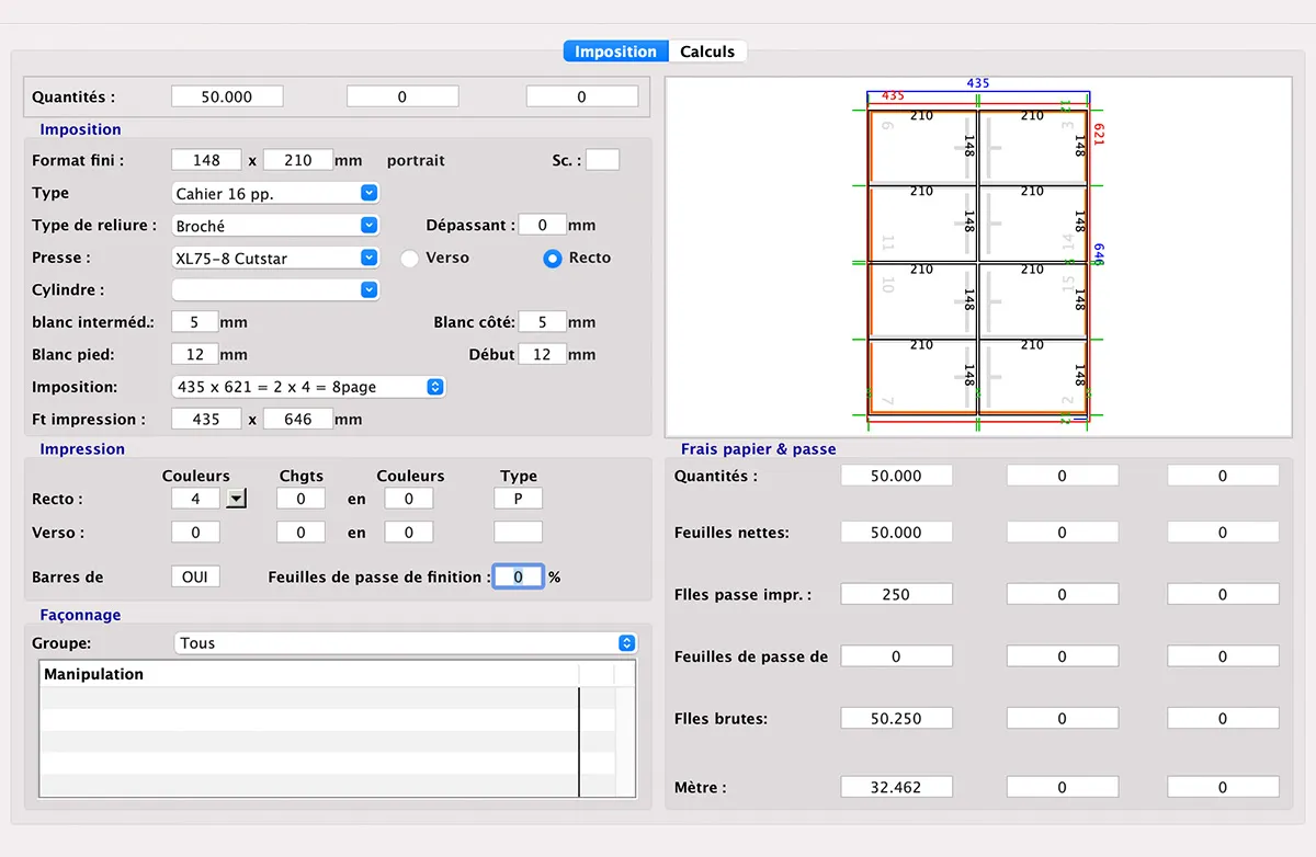 Calcul avec rotative à chaud in MultiPress