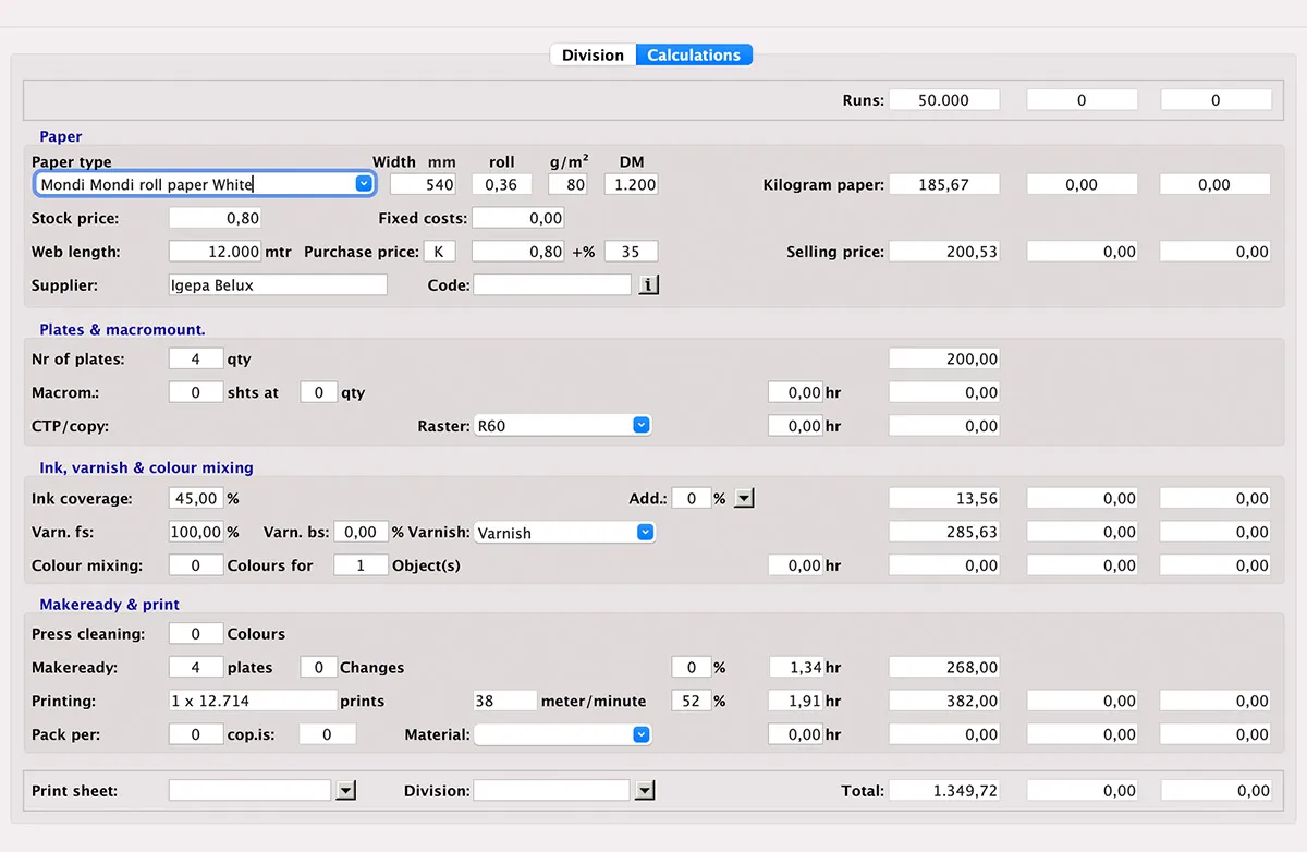 Roll processing calculation in MultiPress