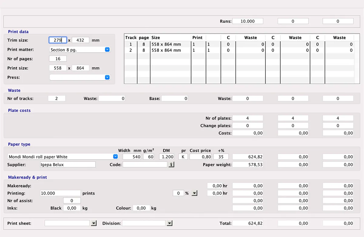 Newsprint calculation in MultiPress