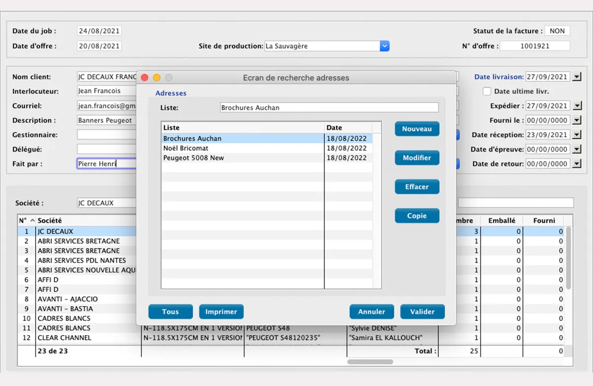 Base de données de livraison in MultiPress